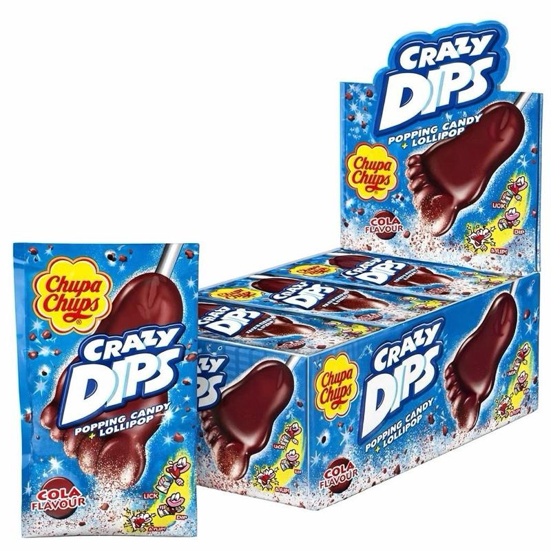 Chupa Chups Crazy Dips Erdbeere Lutscher mit Erdbeergeschmack & Brausepulver mit Knistereffekt 24er Karton | 24 x 14g