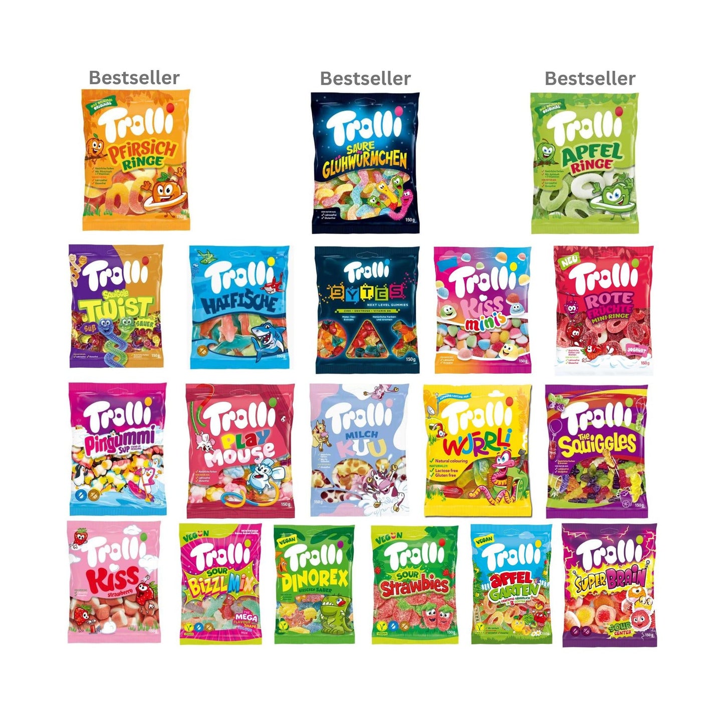Trolli Fruchtgummi Süßigkeiten 150g – Verschiedene Sorten | 21x150g Box