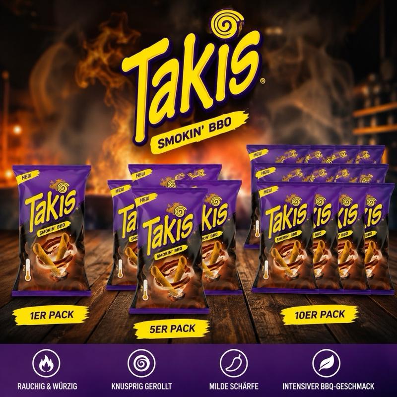 Takis Smokin' BBQ 100g - Knusprige Maischips mit intensivem Rauchig-Würzigen Geschmack für Filmabende und Freunde