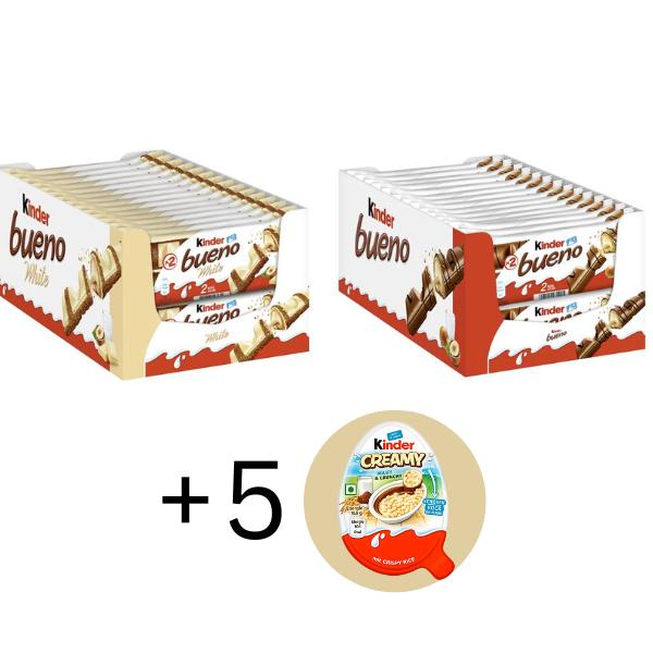 Kinder Bueno Schokolade - Box mit 30x2 Riegel - Kinder Bueno White, Kinder Bueno Original