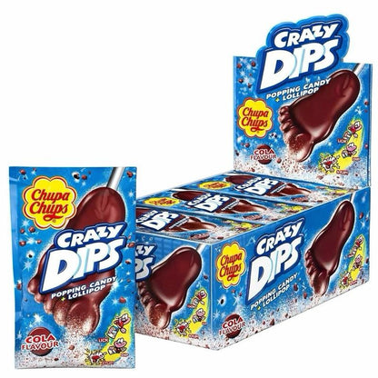 Chupa Chups Crazy Dips Erdbeere Lutscher mit Erdbeergeschmack & Brausepulver mit Knistereffekt 24er Karton | 24 x 14g