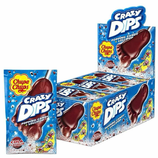 Chupa Chups Crazy Dips Erdbeere Lutscher mit Erdbeergeschmack & Brausepulver mit Knistereffekt 24er Karton | 24 x 14g