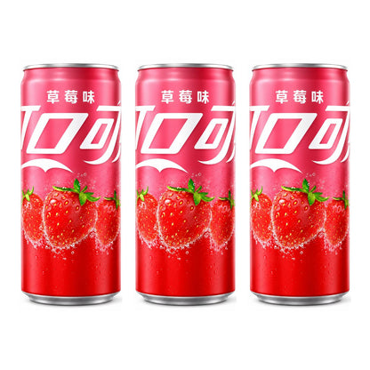 Coca Cola Erdbeer-Dosen China 330ml - Erfrischendes Getränk mit Koffein und Aromen - Kann Spuren von Milch enthalten