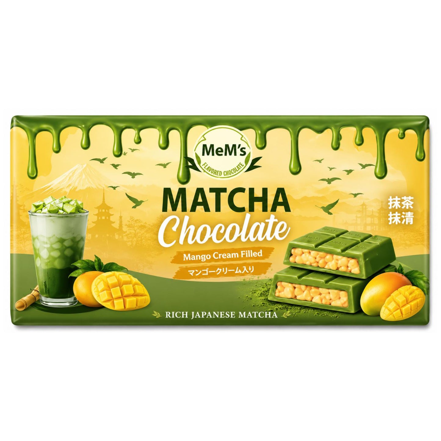 MeM’s Matcha Chocolate 100g – Japanische Matcha Schokolade mit Cremefüllung