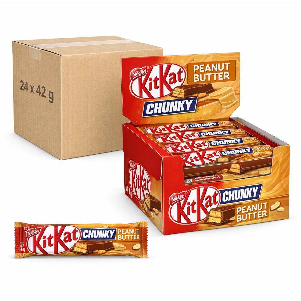 Nestle Kitkat Riegel 24er Karton | 24 x 41,5g/40g / KitKat Chunky Peanut-Butter | 24 x 42g