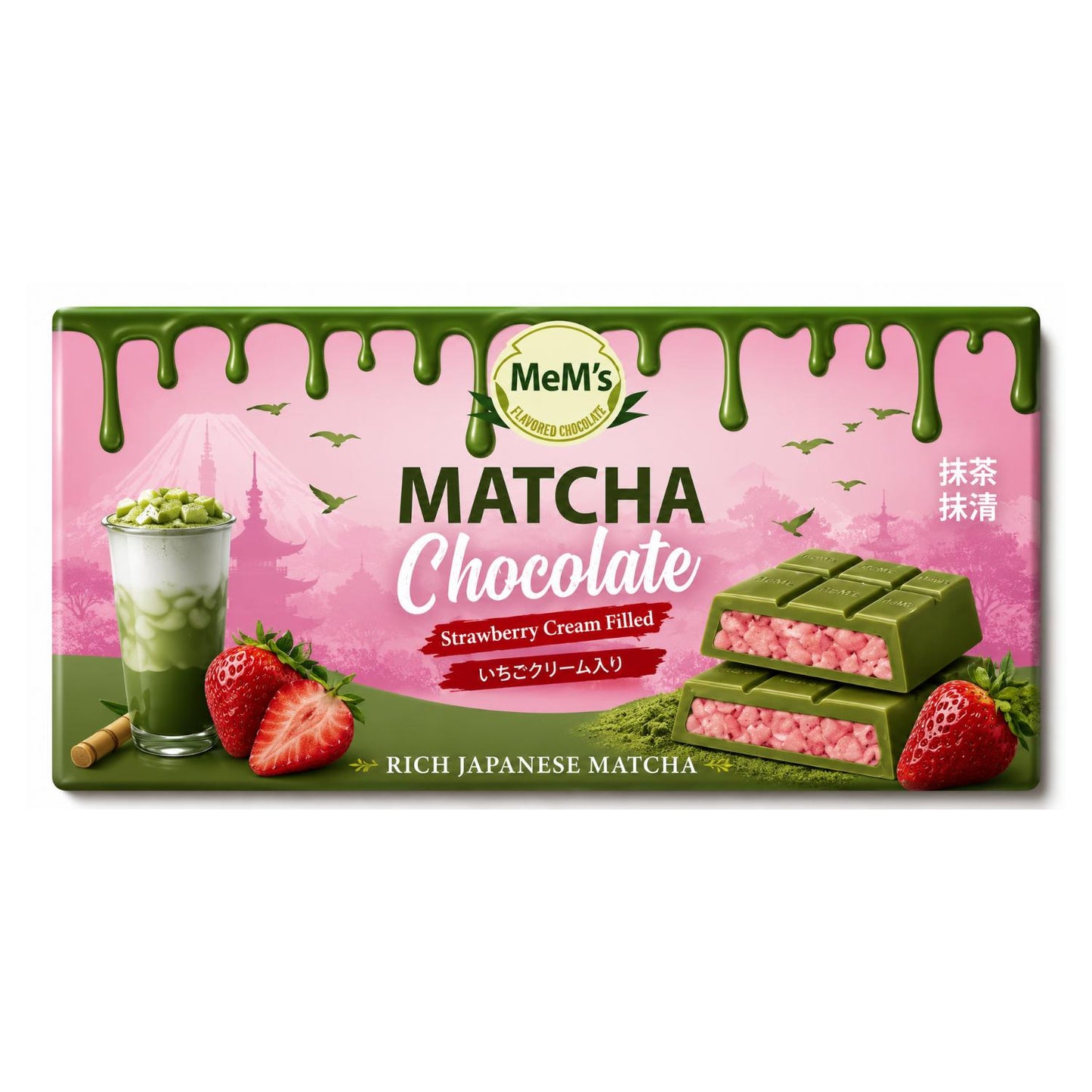MeM’s Matcha Chocolate 100g – Japanische Matcha Schokolade mit Cremefüllung