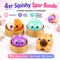 4er Squishy Spar-Bundle – UV-Farbwechsel, Glitzer-Dumpling, Einhorn & Bär | Kawaii Fidget-Spielzeug