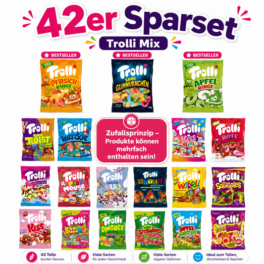 TROLLI Fruchtgummi SPARSET 42x150g Mix Box – Verschiedene Sorten