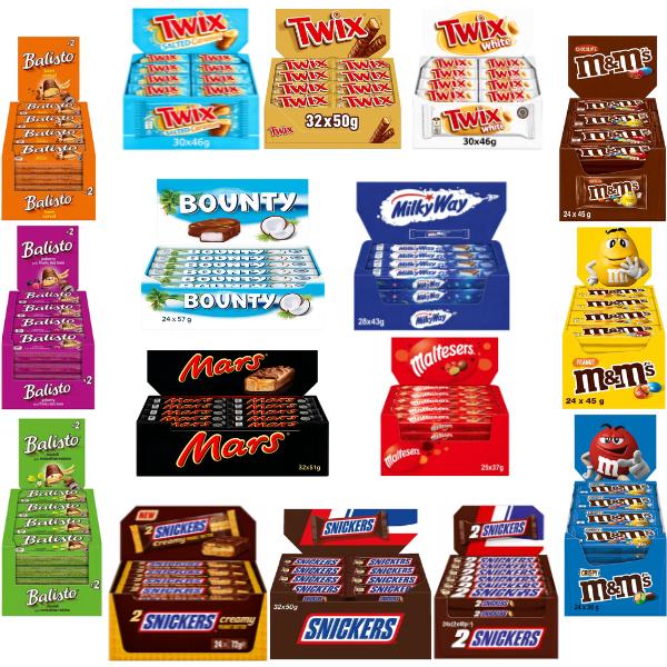 Mars Display Box Sortiment – Vorratsboxen (Twix, Snickers, Mars, Bounty, M&M's, MilkiWay & Maltesers)