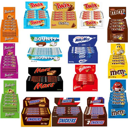 Mars Display Box Sortiment – Vorratsboxen (Twix, Snickers, Mars, Bounty, M&M's, MilkiWay & Maltesers)