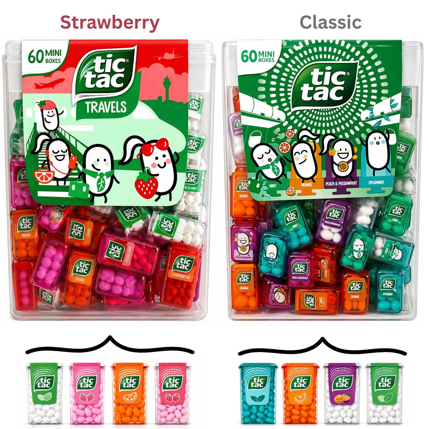 TicTac 228g 60 Mini Travel Boxes | Strawberry & Mixed